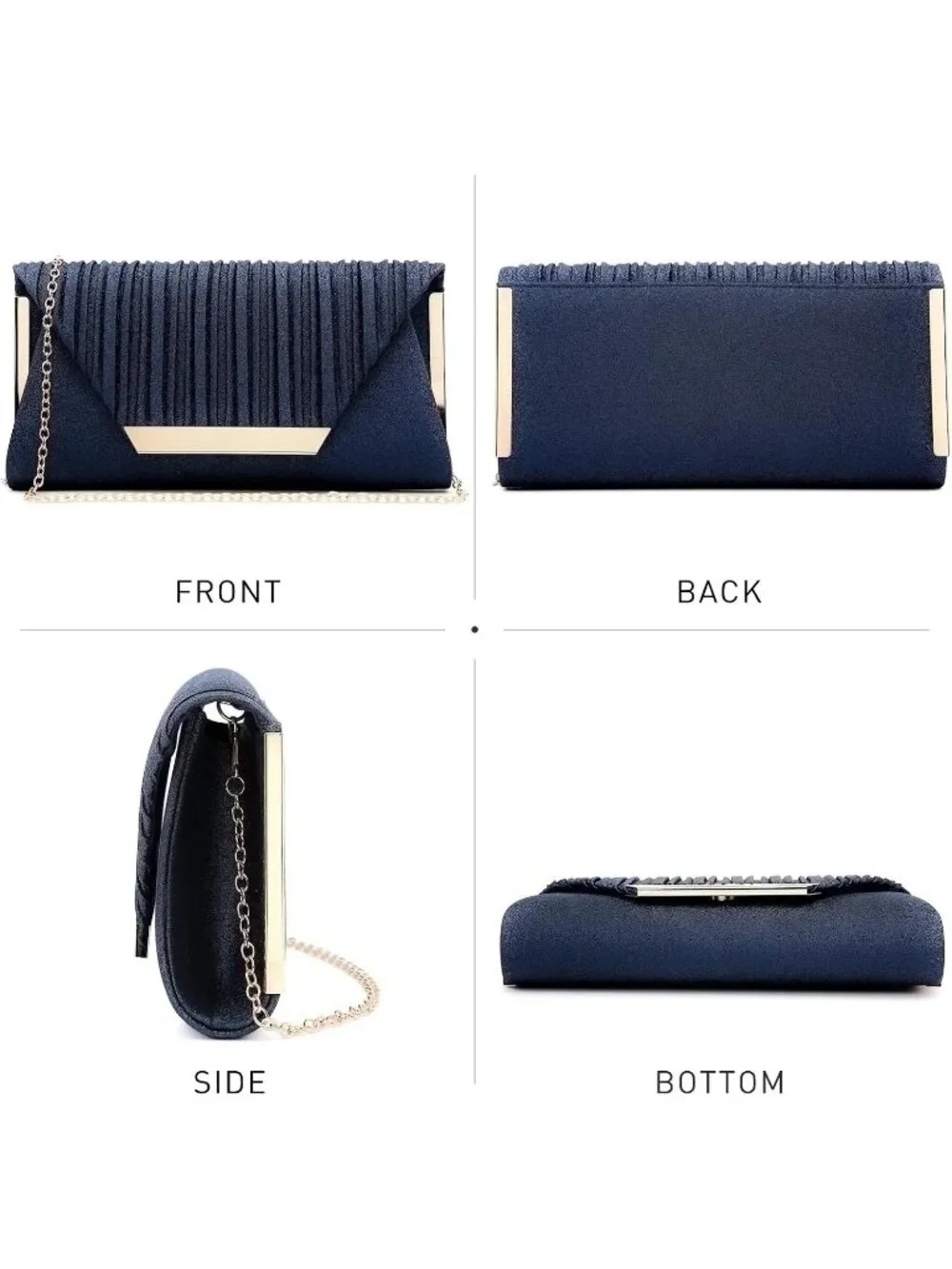 Women’s Navy Blue1 Clutch Purse With Detachable Chain Wedding Formal Evening Bag